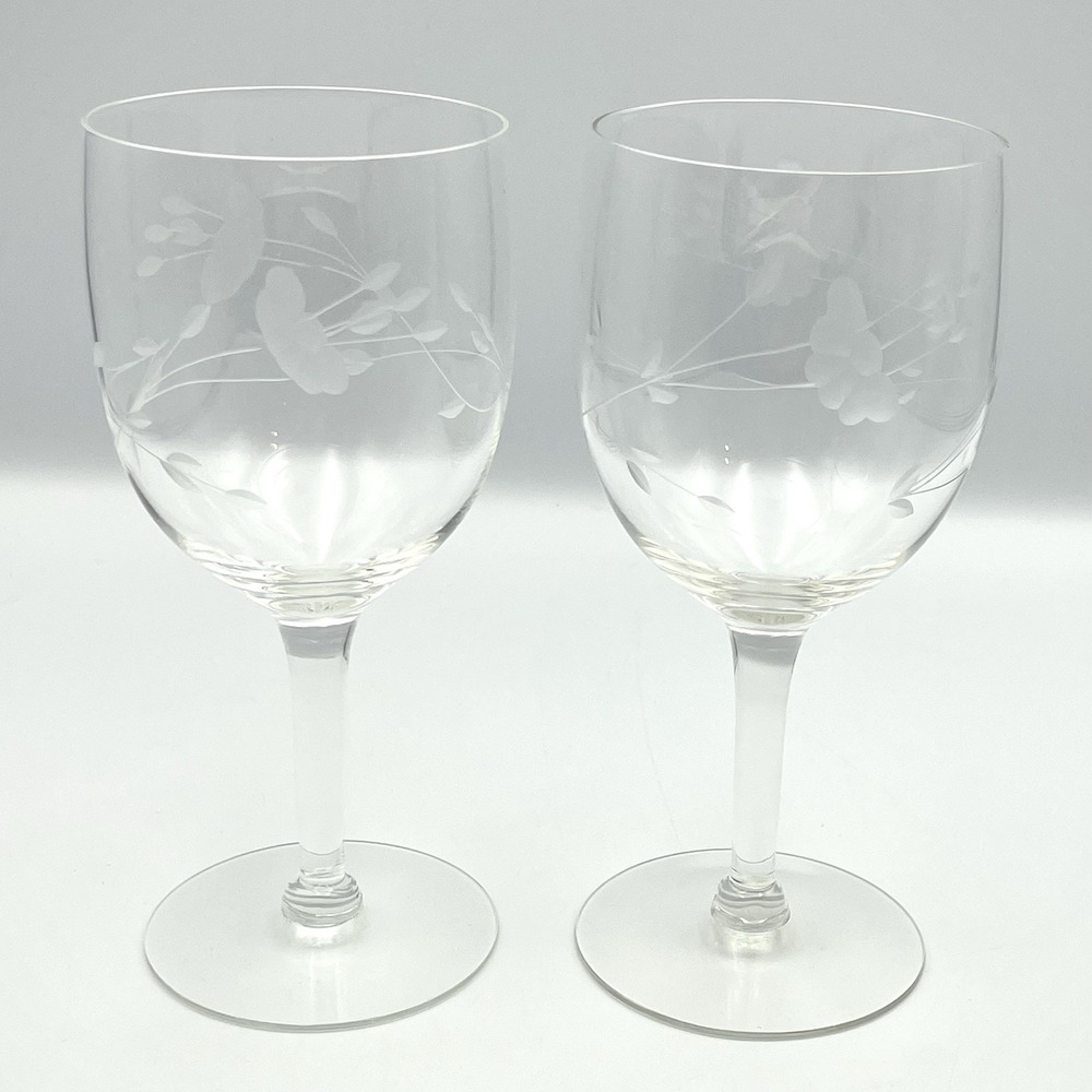 Vintage‎ 1980s Princess House Heritage Etched Wine Glasses Set of 2 - 6 5/8"